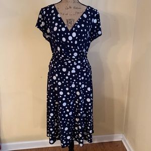 Plus Size Navy Blue & Tan Polka Dot Dress Size 16w